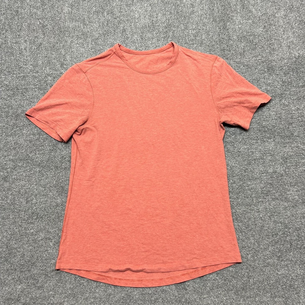 Lululemon Shirt Mens Medium Orange Solid Crew Neck Curved Hem Lightweight Tee